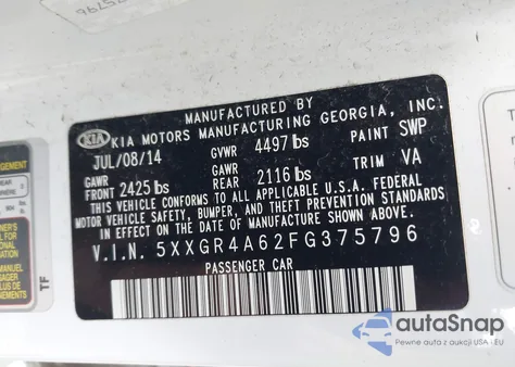 2015 Kia Optima Sxl Turbo from USA, damaged, VIN 5XXGR4A62FG375796
